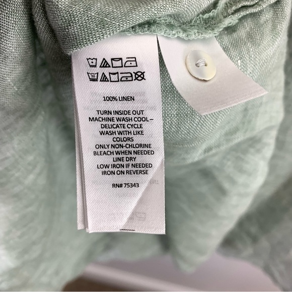 Tahari 100% Linen Green Lagenlook Shirt Size 1X Tab Sleeves - Picture 11 of 12